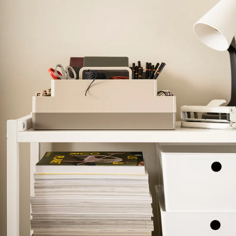 KUGGIS Desk organiser set, 2 pieces, grey-beige/dark grey-beige, 26x35x16 cm