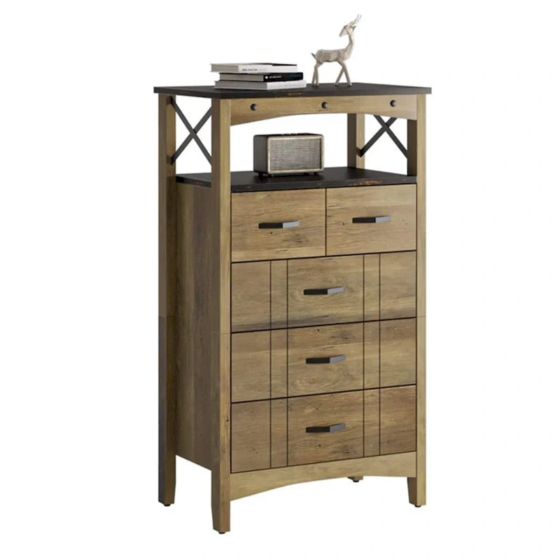 Bestier Hallway & Living Room Storage Cabinet w/ 2 Shelves and 5 Drawers, Brown - 83