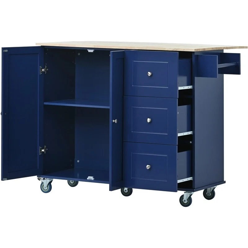 Rolling Kitchen Island with Solid Wood Top and Locking Wheels,Drop Leaf