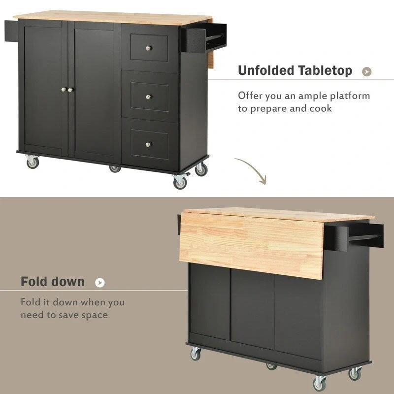 Rolling Kitchen Island with Solid Wood Top and Locking Wheels,Drop Leaf