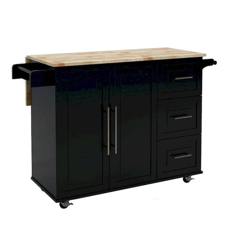 Large Farmhouse Kitchen Island Modern Mobile Kitchen Island Spice Rack Towel Rack and Extendable Solid Wood Table Top