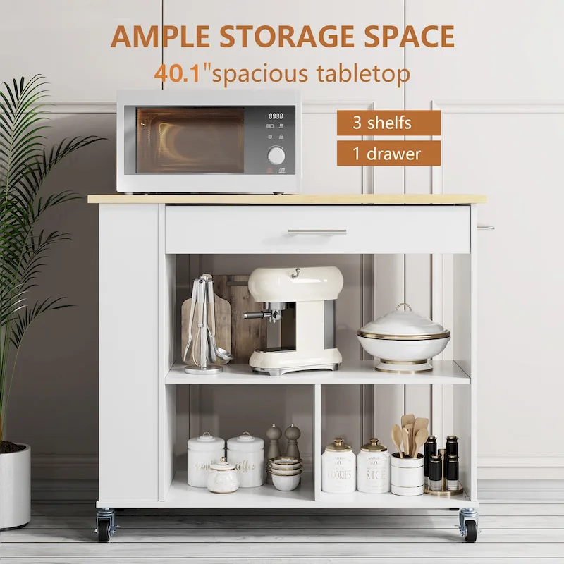 Futzca Kitchen Island on Wheels with Large Work Countertop