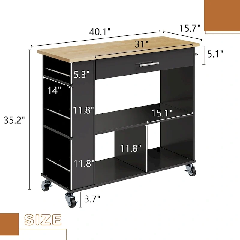 Futzca Kitchen Island on Wheels with Large Work Countertop