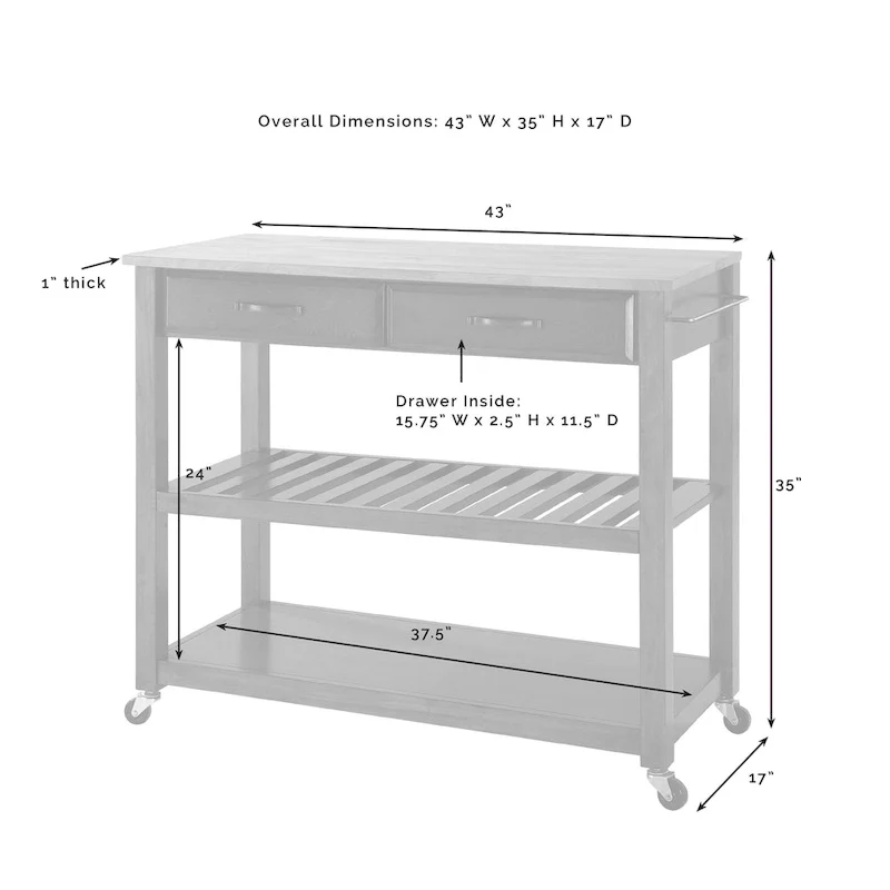 Crosley Full Size Granite Top Kitchen Prep Cart - 43W x 17D x 35H