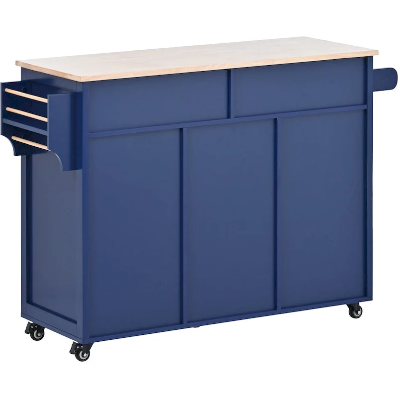 Kitchen Island with Wooden Top, Mobile Island on Locking Wheels, Rolling Cart with Flatware Organizer & 8 Handle-Free Drawers