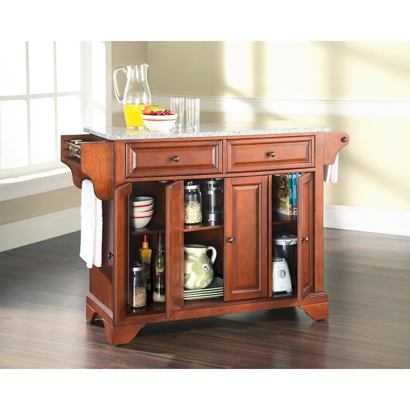 Crosley LaFayette Solid Granite Top Kitchen Island in Classic Cherry Finish - 18d x 51.5w x 36h