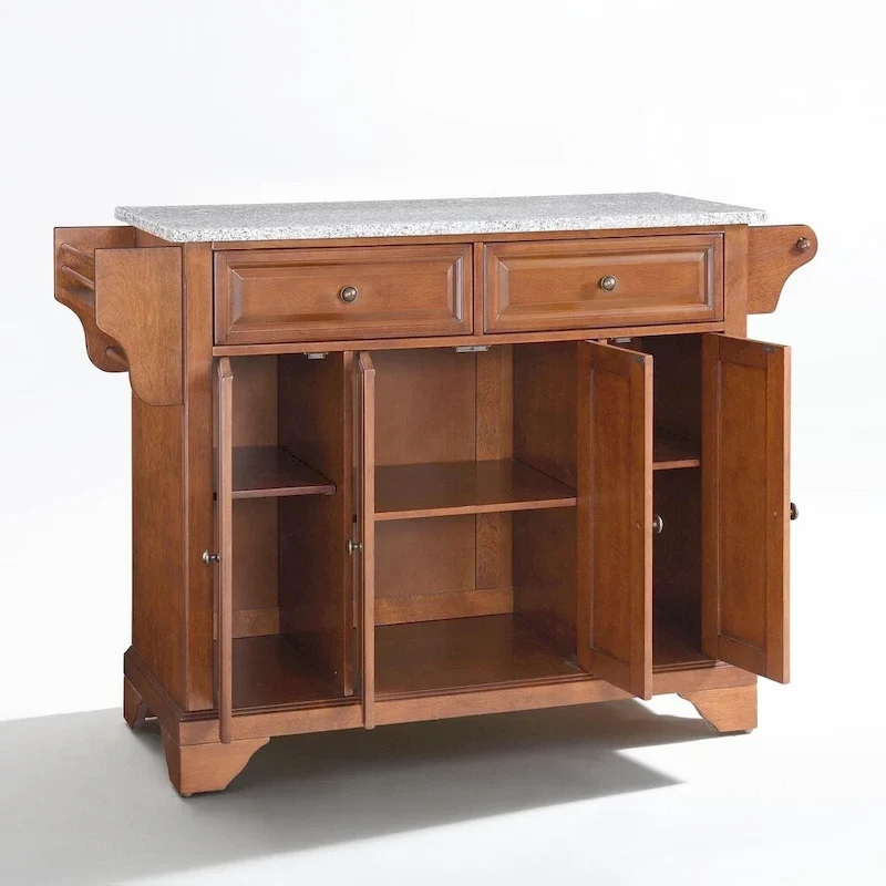 Crosley LaFayette Solid Granite Top Kitchen Island in Classic Cherry Finish - 18d x 51.5w x 36h