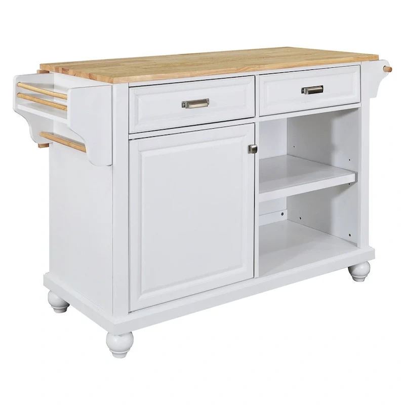 Natural Wood Top Kitchen Island with Storage
