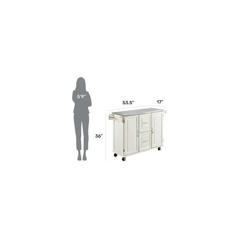 Homestyles Dolly Madison Wood Kitchen Cart with Stainless Steel Top