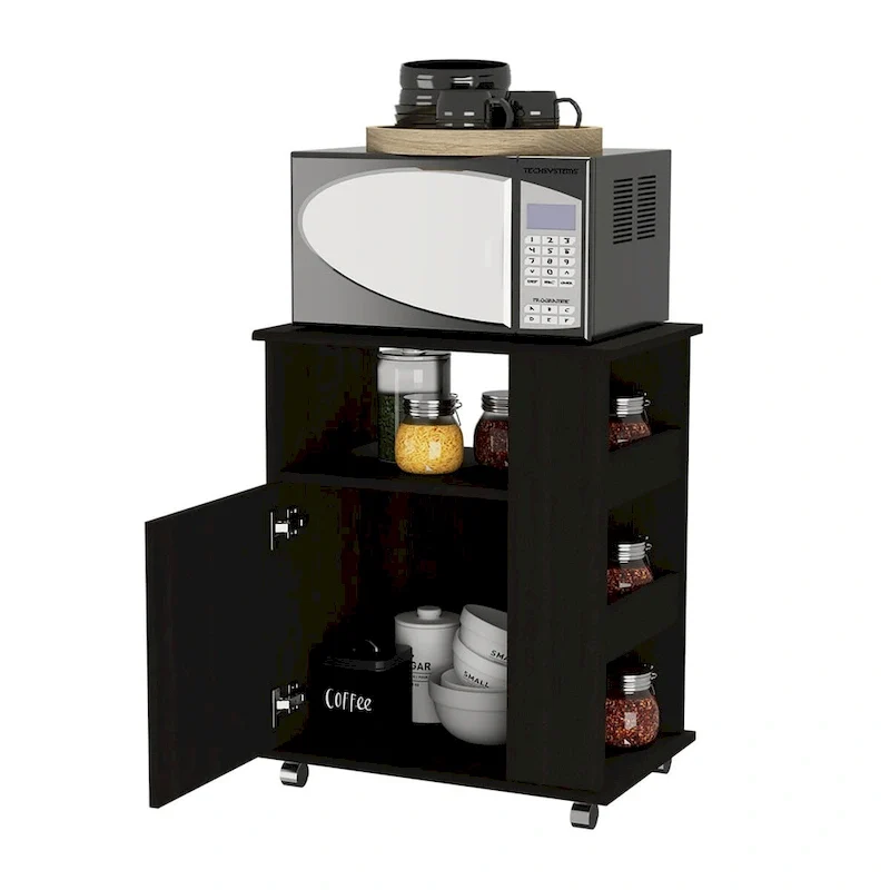 Kit Lower Microwave Cabinet, Single Door, Three Side Shelves-Black