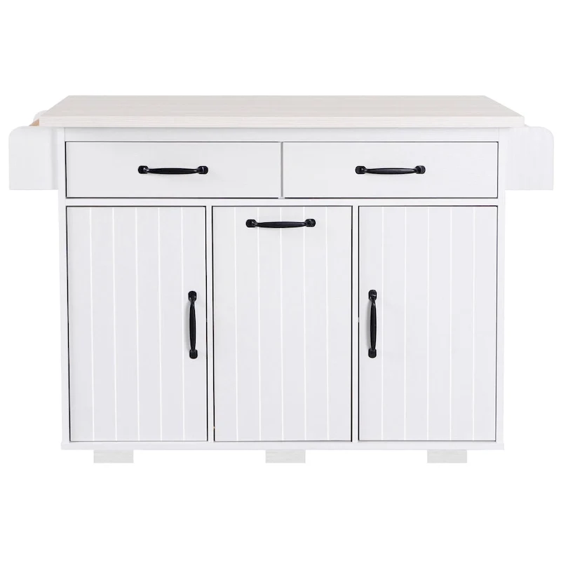 Kitchen Island with Trash Can Storage Cabinet, Rolling Kitchen Island on Wheels with Adjustable Shelf, Drop Leaf & Drawer