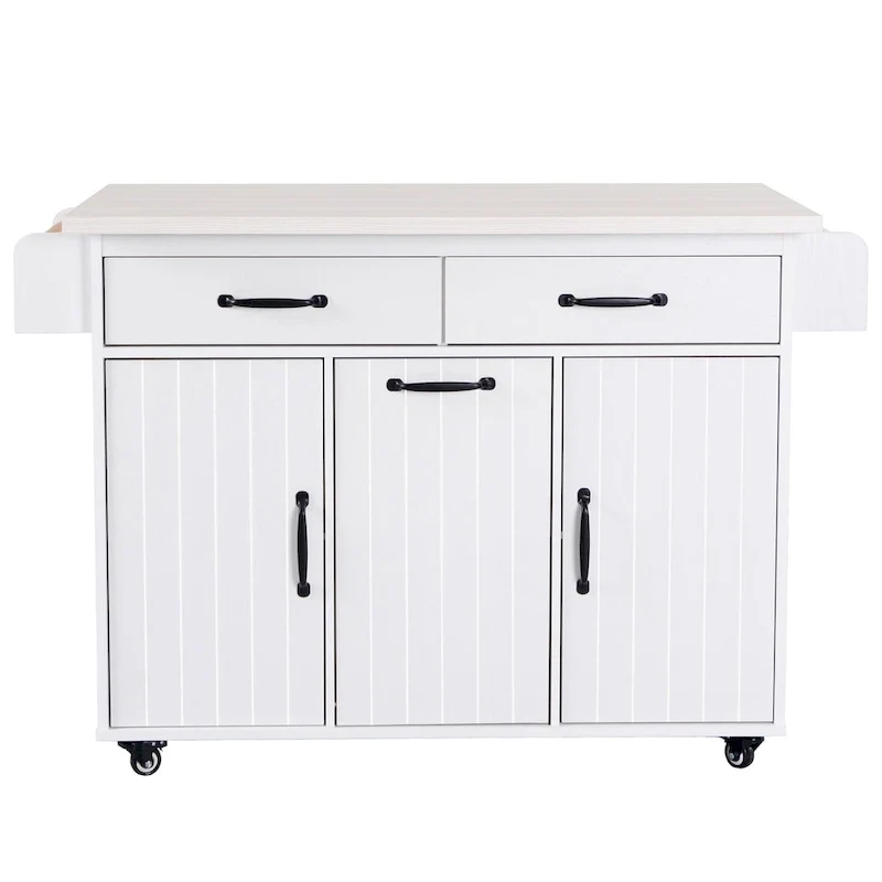 Kitchen Island with Trash Can Storage Cabinet, Rolling Kitchen Island on Wheels with Adjustable Shelf, Drop Leaf & Drawer