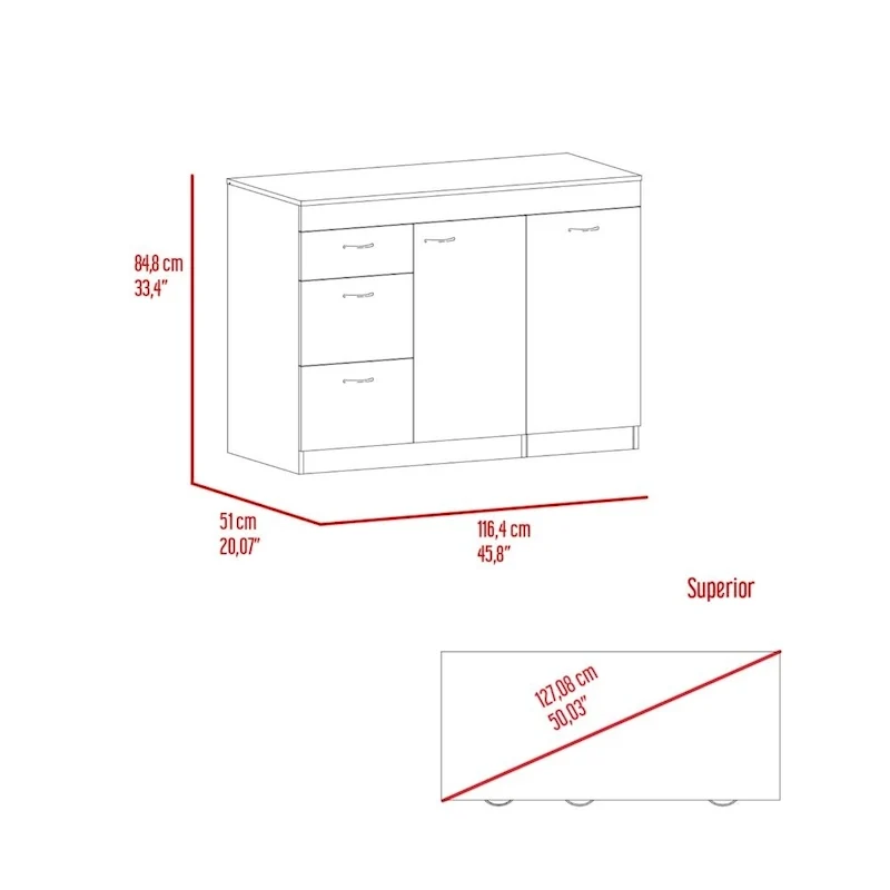 Grecia Kitchen Base Cabinet,Three Drawers, Two Internal Shelves - N/A