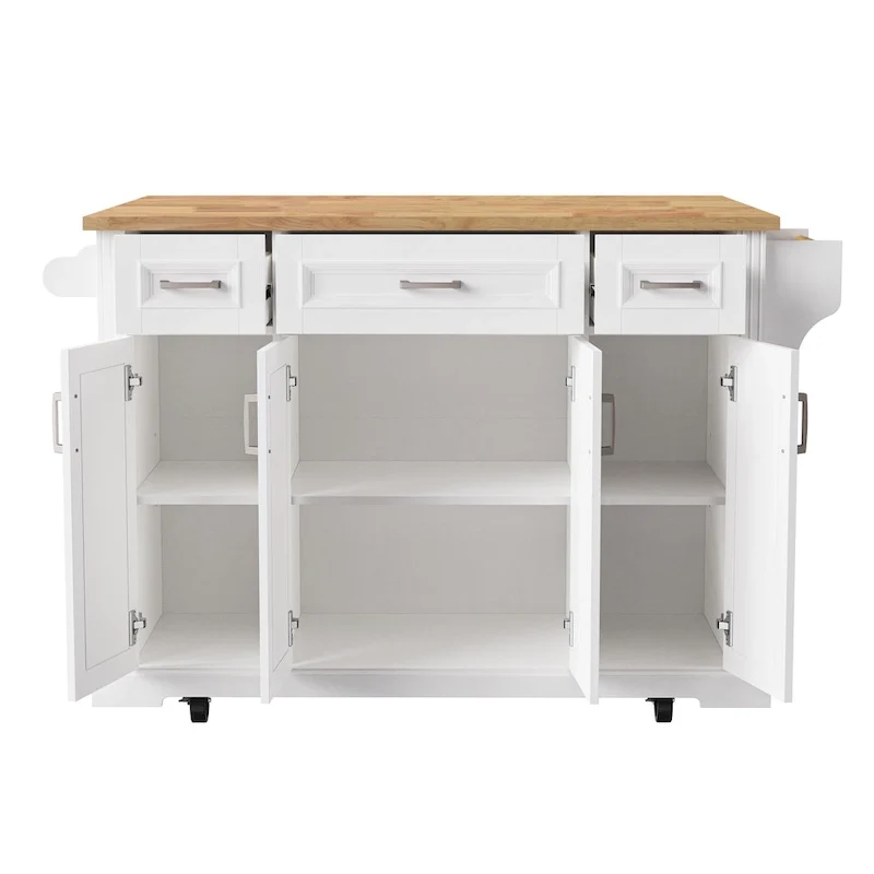 Rolling Kitchen Island with Drop Leaf, Kitchen Island Cart on Wheels, Moveable Island Table with 4 Doors Cabinet & 3 Drawers
