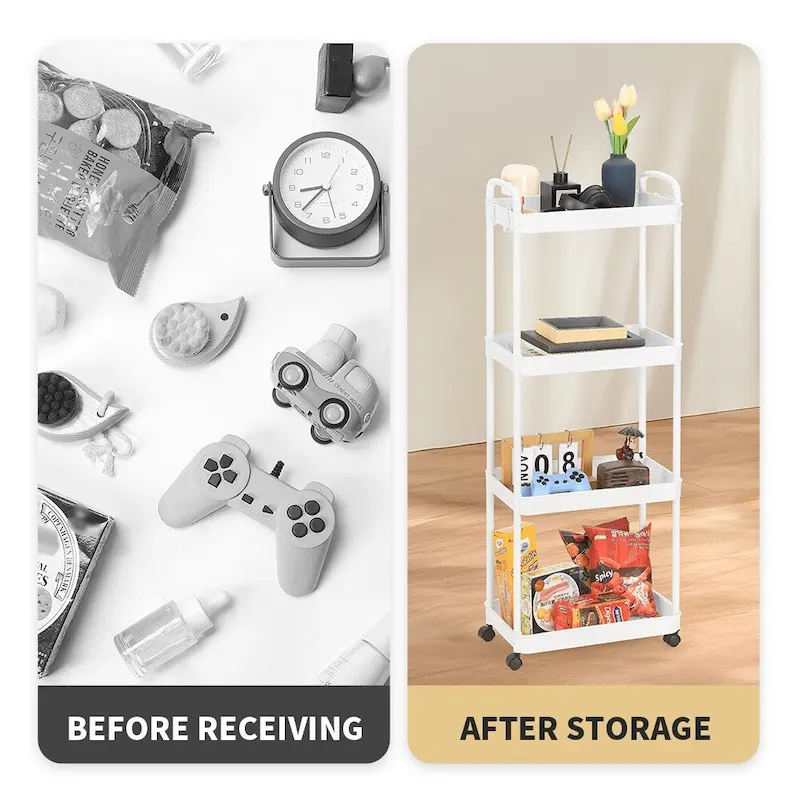 Storage Cart, Shelf Organizer Mobile Shelving, Multifunction Movable Storage Organizer