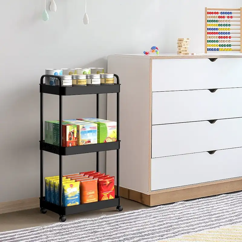 Storage Cart, Shelf Organizer Mobile Shelving, Multifunction Movable Storage Organizer