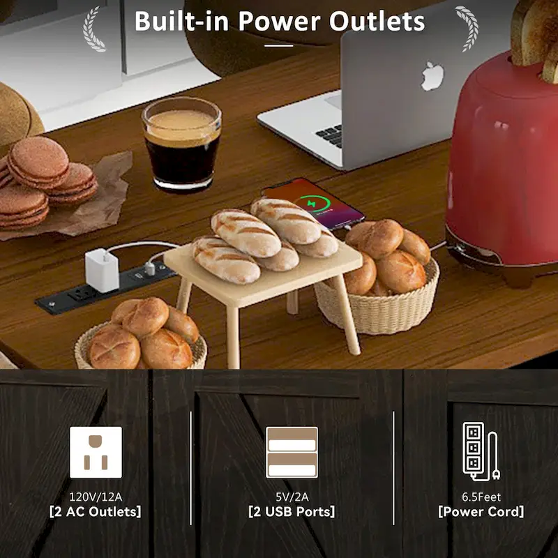 53.5 Farmhouse Kitchen Island - Power Outlet, Drop Leaf, Spice Rack, Drawer, Rolling Cart on Wheels