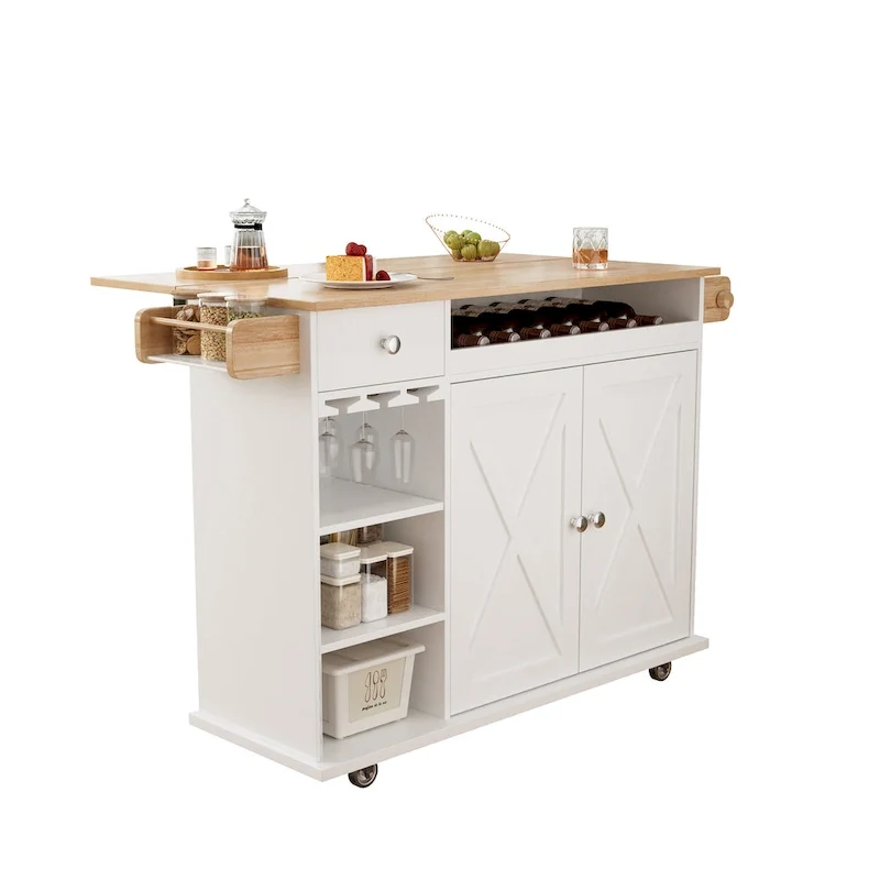 Kitchen Island Cart with Solid Wood Top and Rolling Wheels