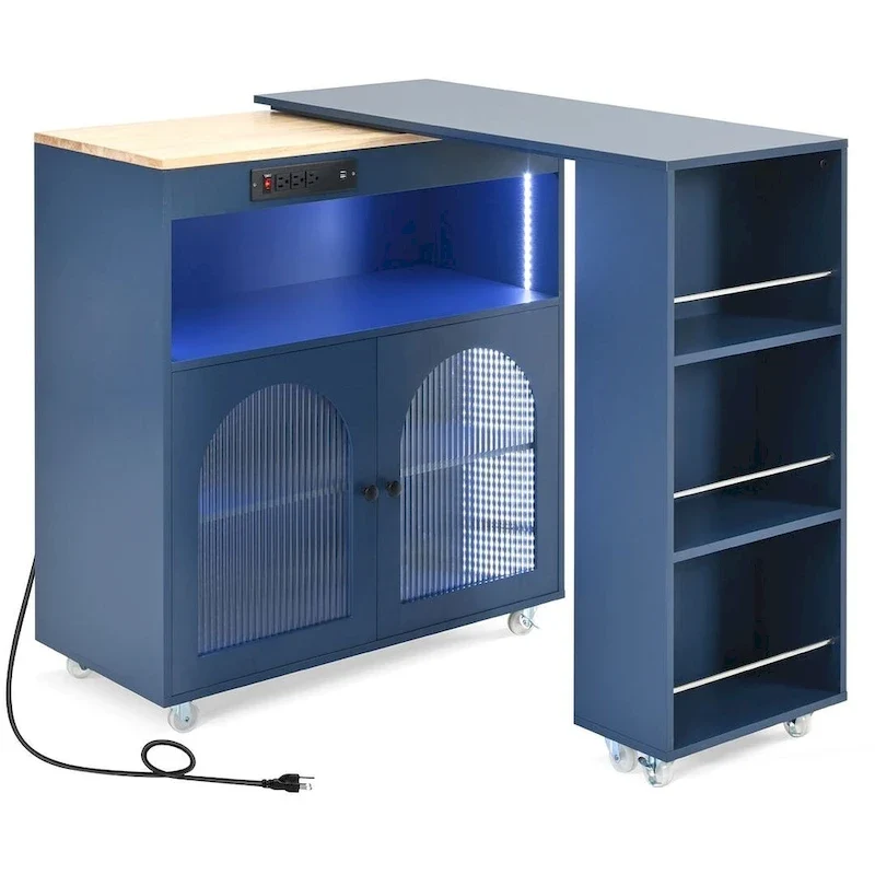 Kitchen Island Cart with Extended Table and Power Outlets