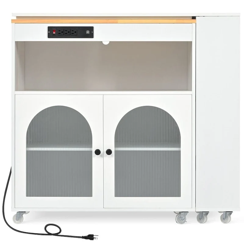 Kitchen Island Cart with Extended Table and Power Outlets