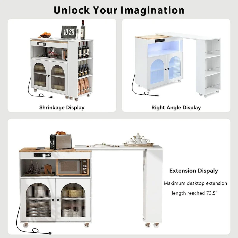 Kitchen Island Cart with Extended Table and Power Outlets