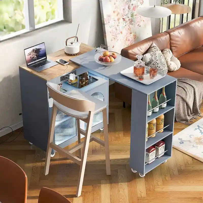 Kitchen Island Cart with Extended Table and Power Outlets