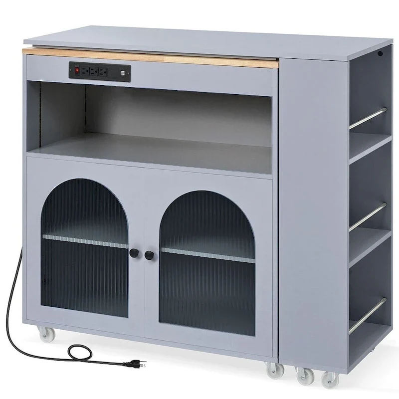 Kitchen Island Cart with Extended Table and Power Outlets