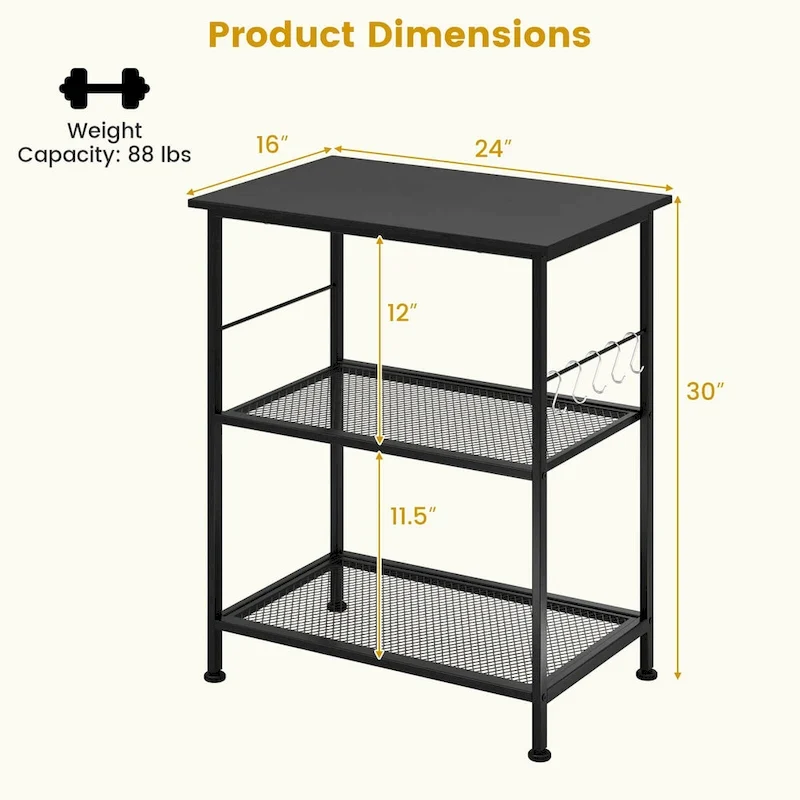 Costway 3-Tier Kitchen Serving Cart Utility Standing Microwave Rack - See Details