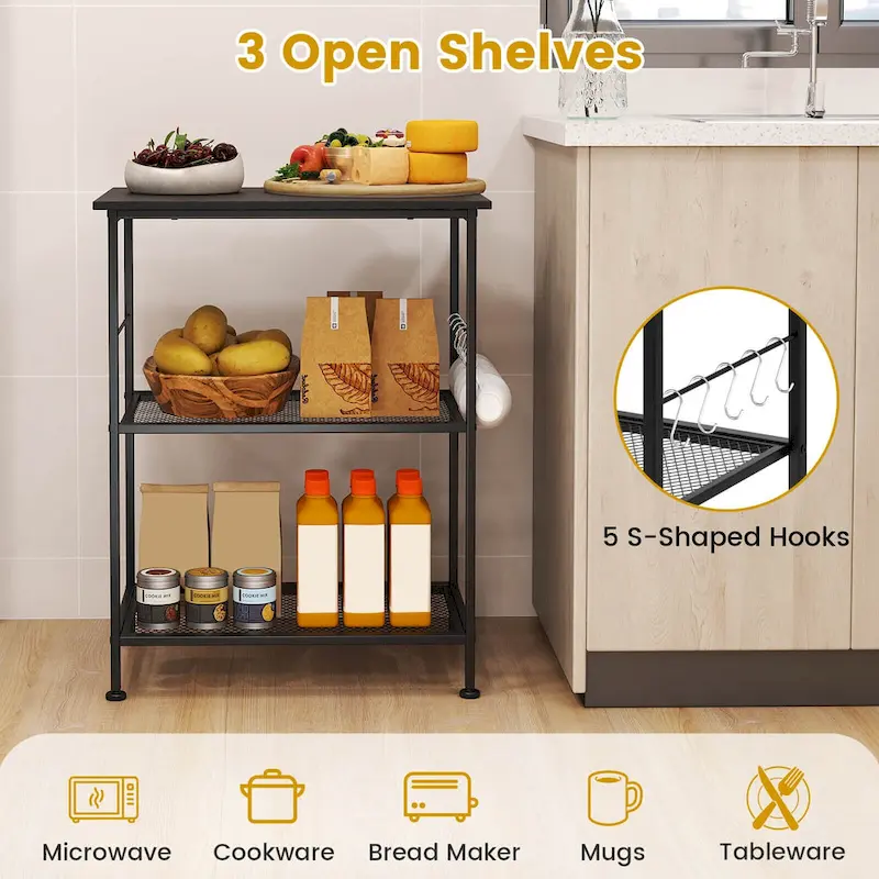 Costway 3-Tier Kitchen Serving Cart Utility Standing Microwave Rack - See Details