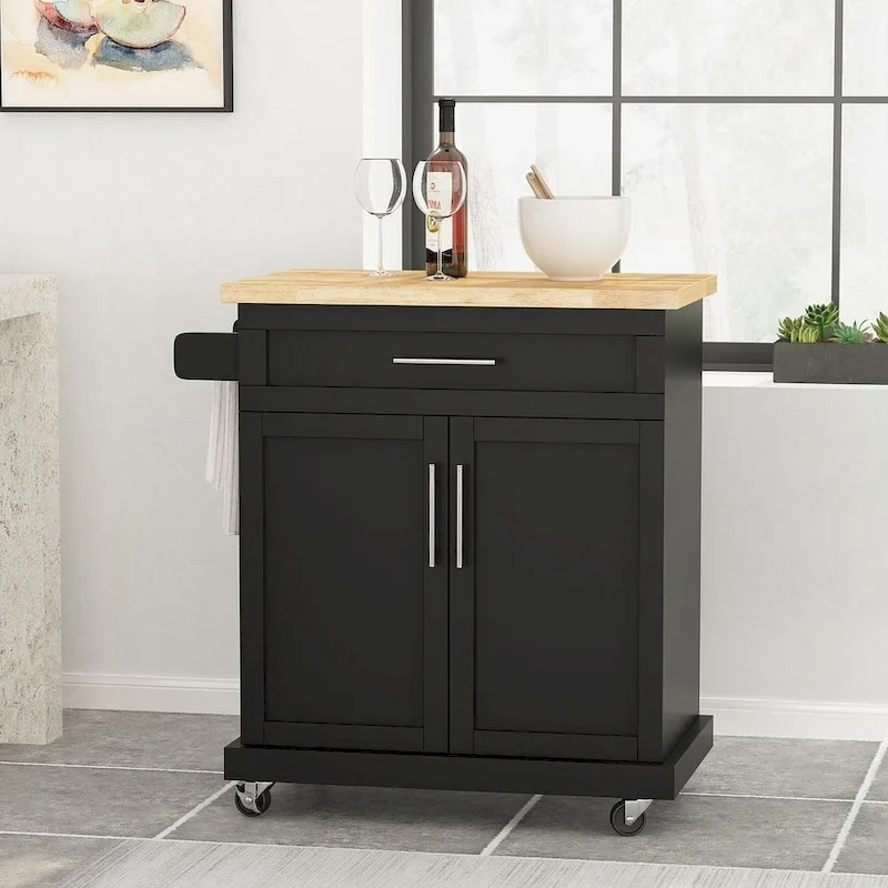 Contemporary Wood Kitchen Cart with Wheels Storage and Wheels by Christopher Knight Home