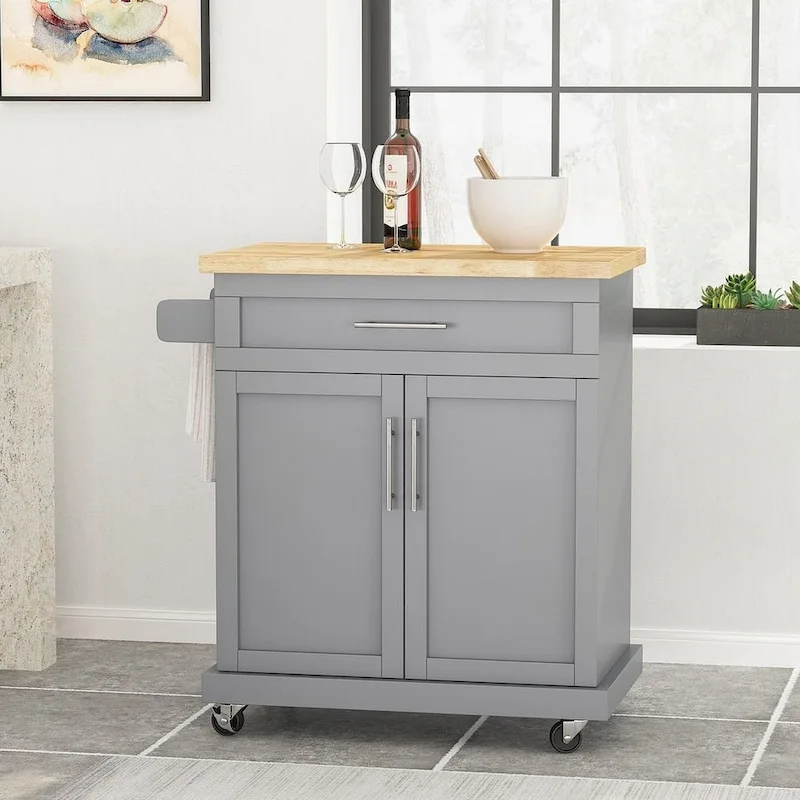 Contemporary Wood Kitchen Cart with Wheels Storage and Wheels by Christopher Knight Home
