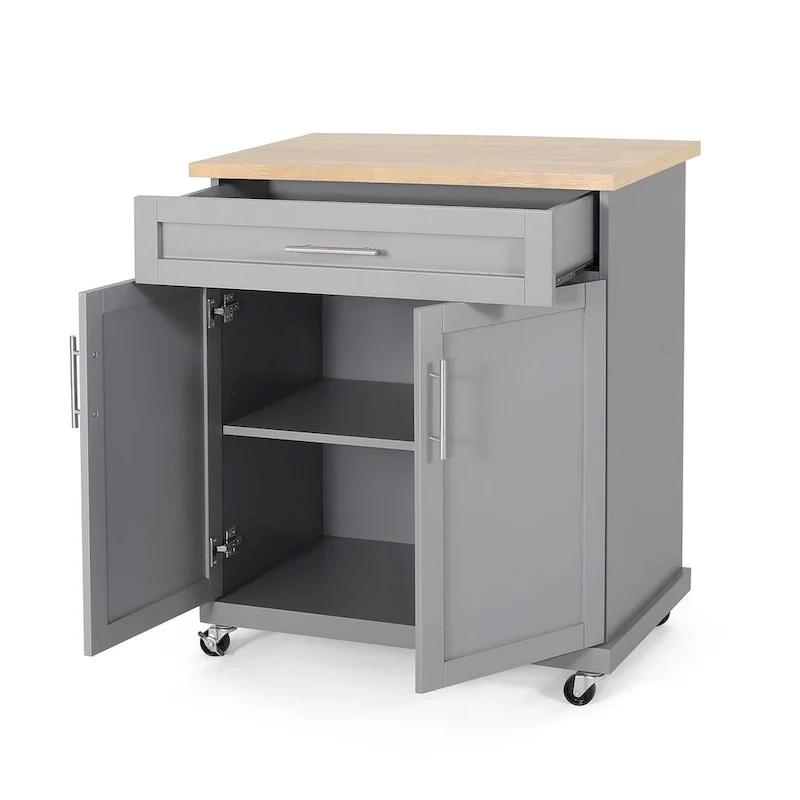 Contemporary Wood Kitchen Cart with Wheels Storage and Wheels by Christopher Knight Home