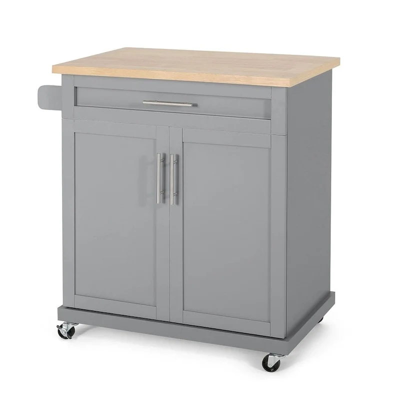 Contemporary Wood Kitchen Cart with Wheels Storage and Wheels by Christopher Knight Home
