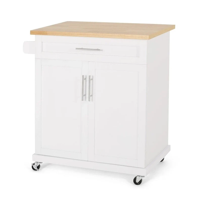 Contemporary Wood Kitchen Cart with Wheels Storage and Wheels by Christopher Knight Home