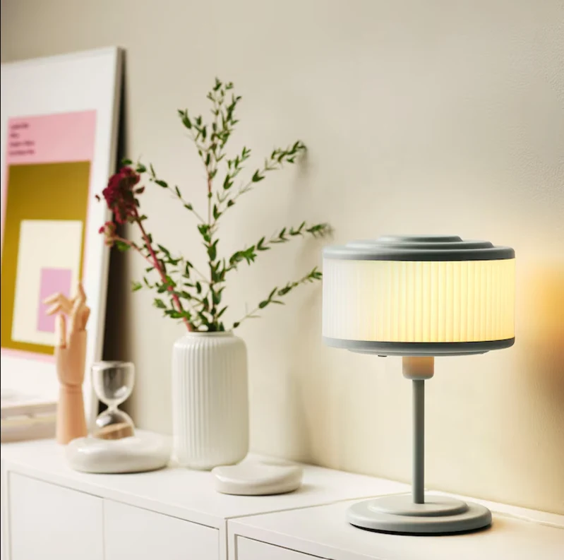 REMTANG Table lamp, grey-green, 37 cm
