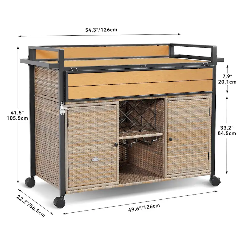 Moasis 54.3 Wicker Bar Cart
