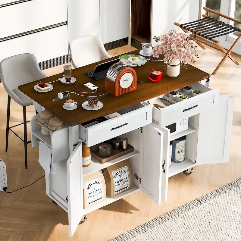 53.5 Farmhouse Kitchen Island with Power Outlet