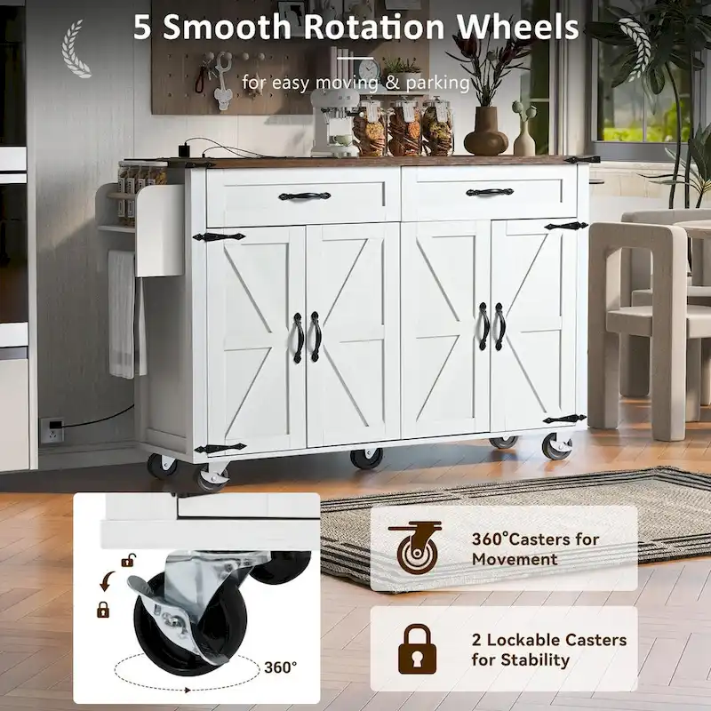 53.5 Farmhouse Kitchen Island with Power Outlet