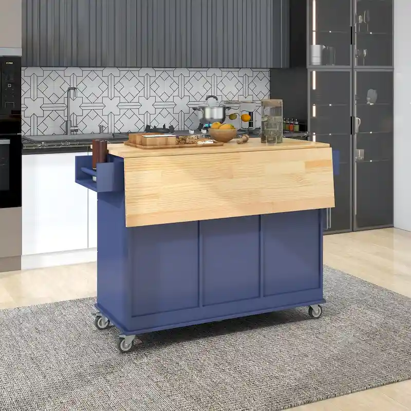 Rolling Mobile Kitchen Island with Locking Wheels Storage Cabinet - 52.76 x 29.5 x 36.81 inches