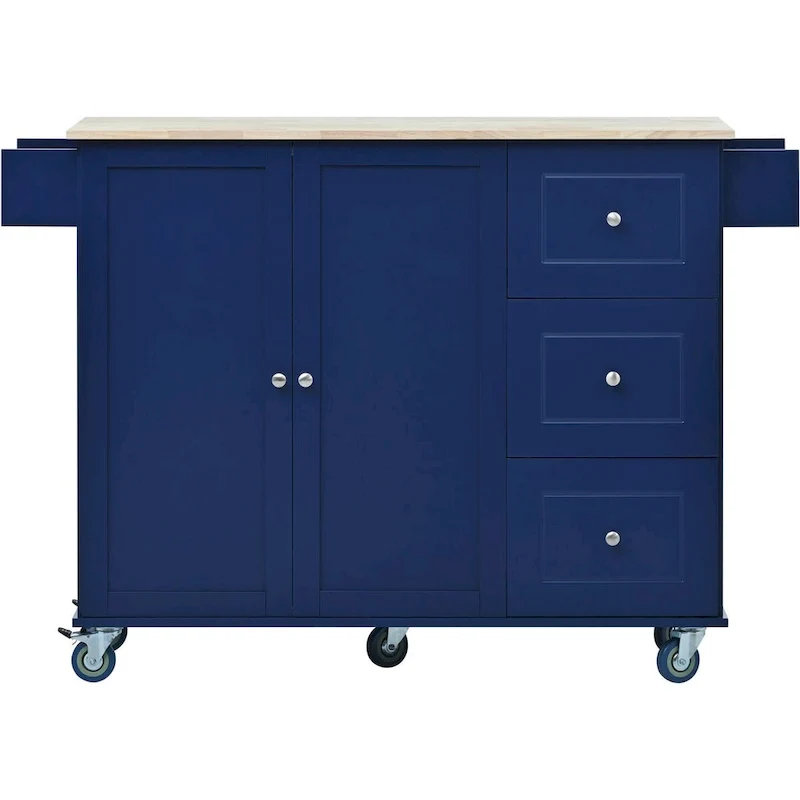Rolling Mobile Kitchen Island with Locking Wheels Storage Cabinet - 52.76 x 29.5 x 36.81 inches