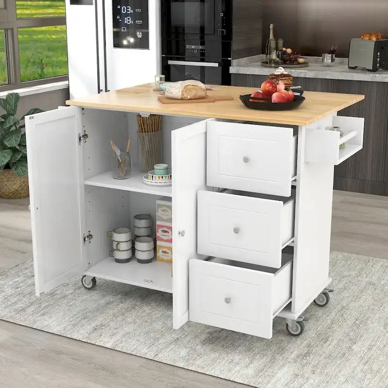 Rolling Mobile Kitchen Island with Locking Wheels Storage Cabinet - 52.76 x 29.5 x 36.81 inches
