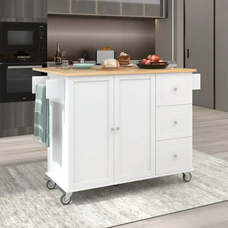 Rolling Mobile Kitchen Island with Locking Wheels Storage Cabinet - 52.76 x 29.5 x 36.81 inches
