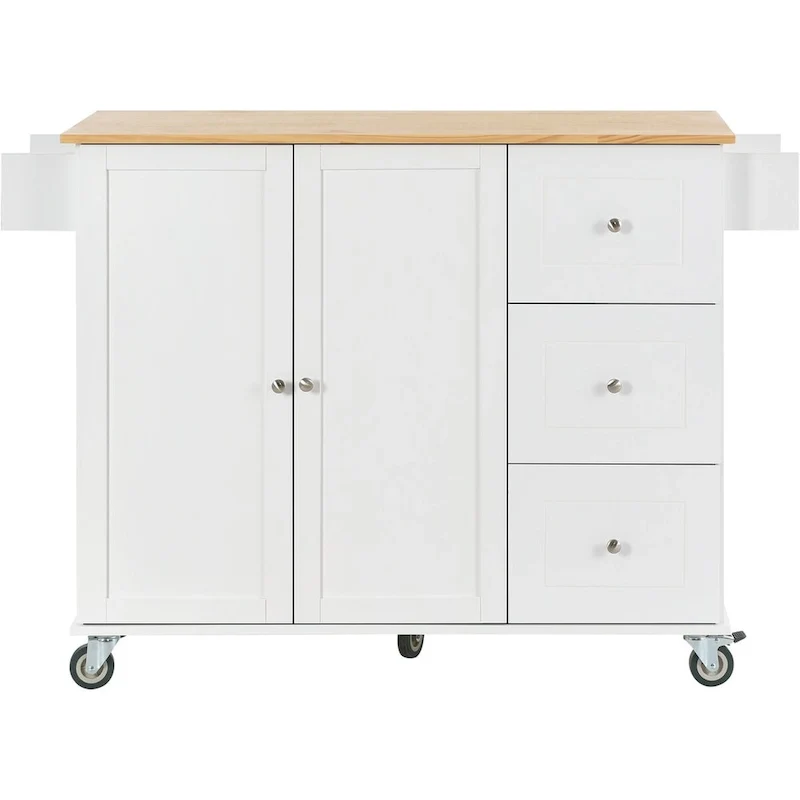 Rolling Mobile Kitchen Island with Locking Wheels Storage Cabinet - 52.76 x 29.5 x 36.81 inches