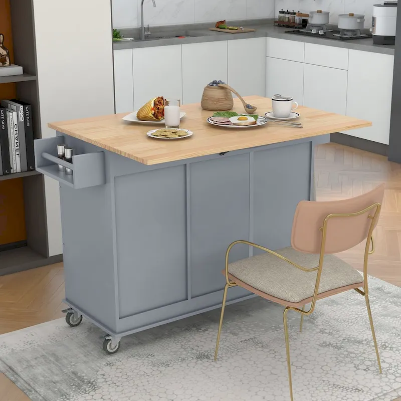 Rolling Mobile Kitchen Island with Locking Wheels Storage Cabinet - 52.76 x 29.5 x 36.81 inches
