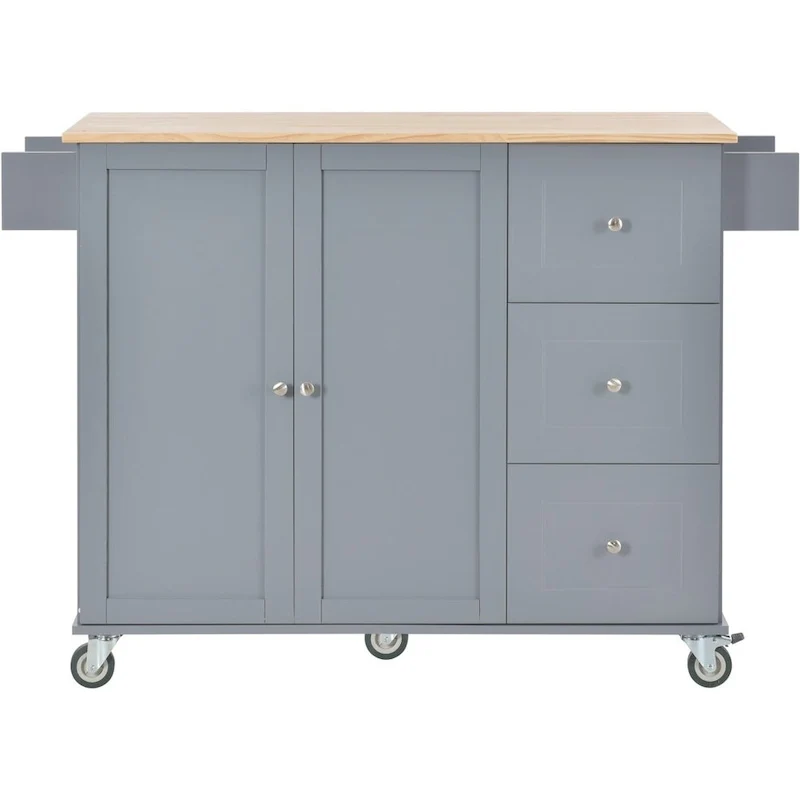 Rolling Mobile Kitchen Island with Locking Wheels Storage Cabinet - 52.76 x 29.5 x 36.81 inches