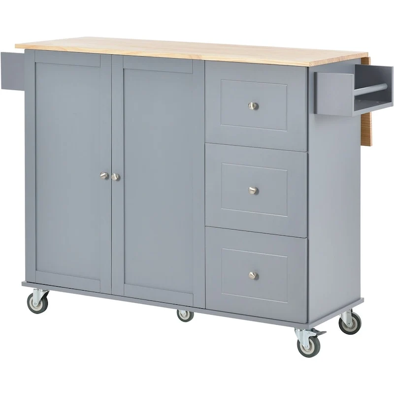 Rolling Mobile Kitchen Island with Locking Wheels Storage Cabinet - 52.76 x 29.5 x 36.81 inches