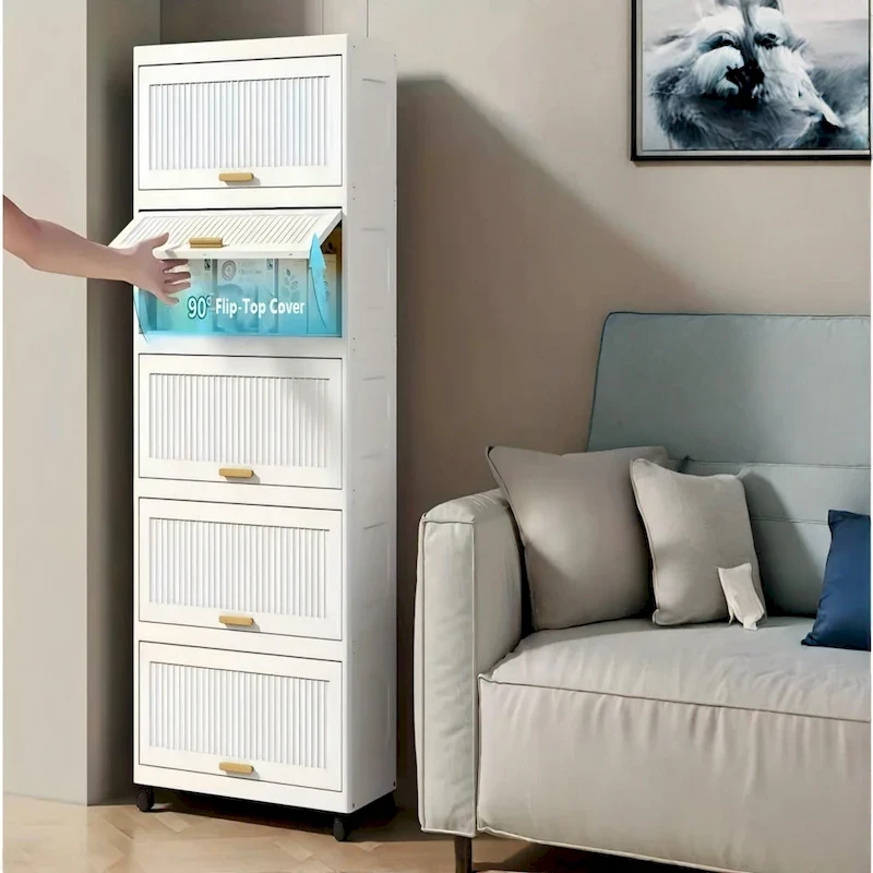 Kitchen Carts, Flip Open Storage Box With Wheels, Movable Storage Cabinet, Kitchen Shelf, Movable Storage Box-White