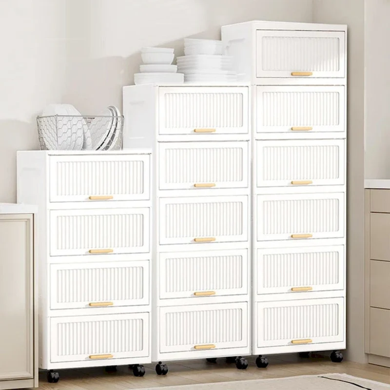 Kitchen Carts, Flip Open Storage Box With Wheels, Movable Storage Cabinet, Kitchen Shelf, Movable Storage Box-White
