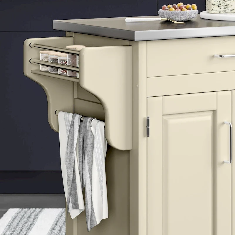 Copper Grove Puff Island White Finish with Stainless Steel Top Kitchen Cart