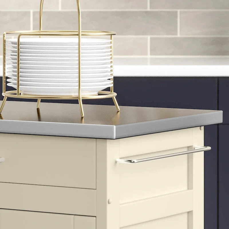 Copper Grove Puff Island White Finish with Stainless Steel Top Kitchen Cart